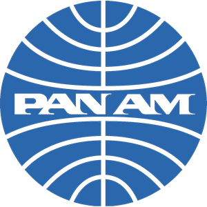 A blue and green logo for pan am.