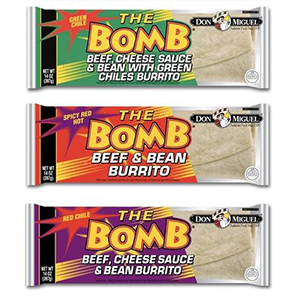 Three different burritos are shown side by side.